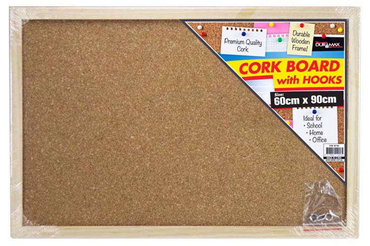 Cork Board ( Wood Frame ) w/hooks 60x90cm
